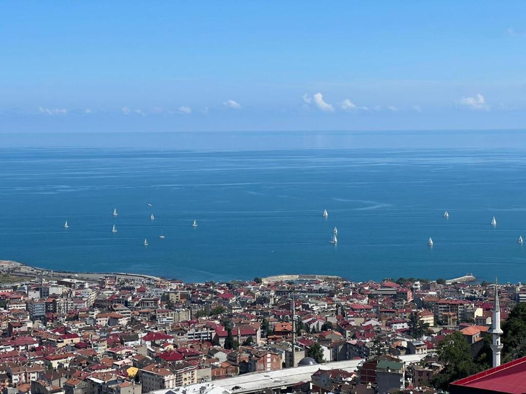 a view of a city with boats in the water at TRABZON PANORAMA APART in Trabzon