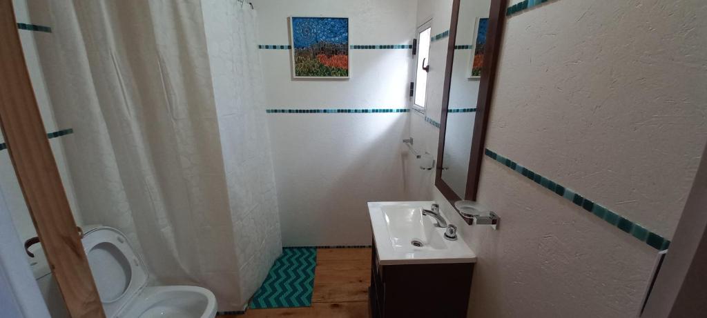 łazienka z toaletą i umywalką w obiekcie Domo Cielos del Uritorco w mieście Capilla del Monte