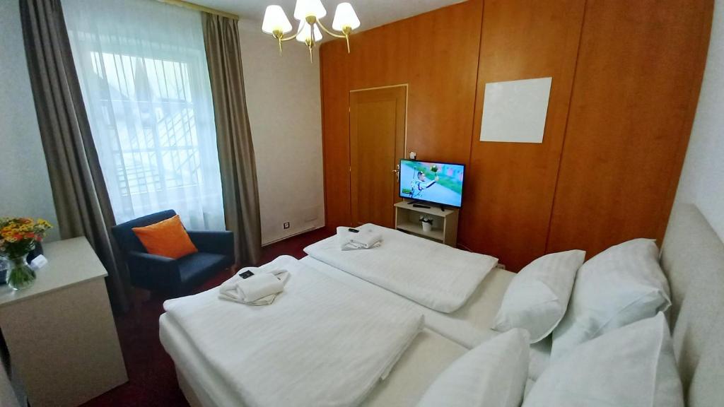 Postel nebo postele na pokoji v ubytování Hotel Hradec