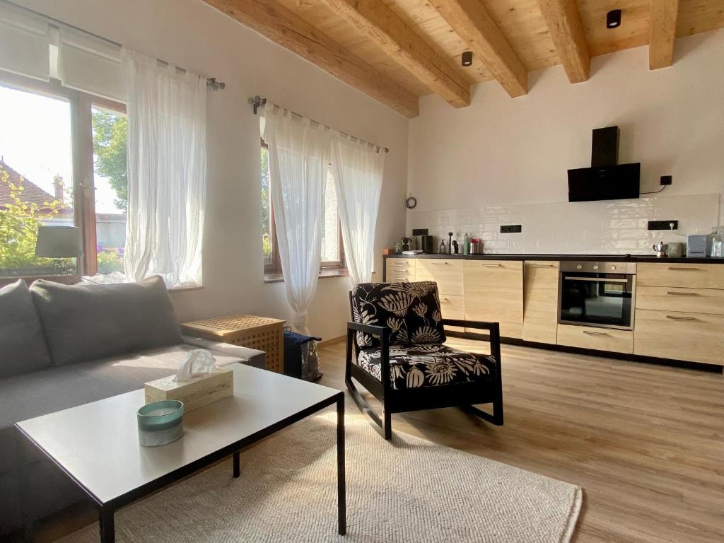 Kuchyň nebo kuchyňský kout v ubytování Relax apartmány na statku u Orlické přehrady