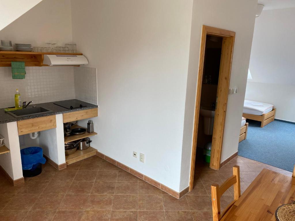 Kuchyň nebo kuchyňský kout v ubytování Apartmány Za humny