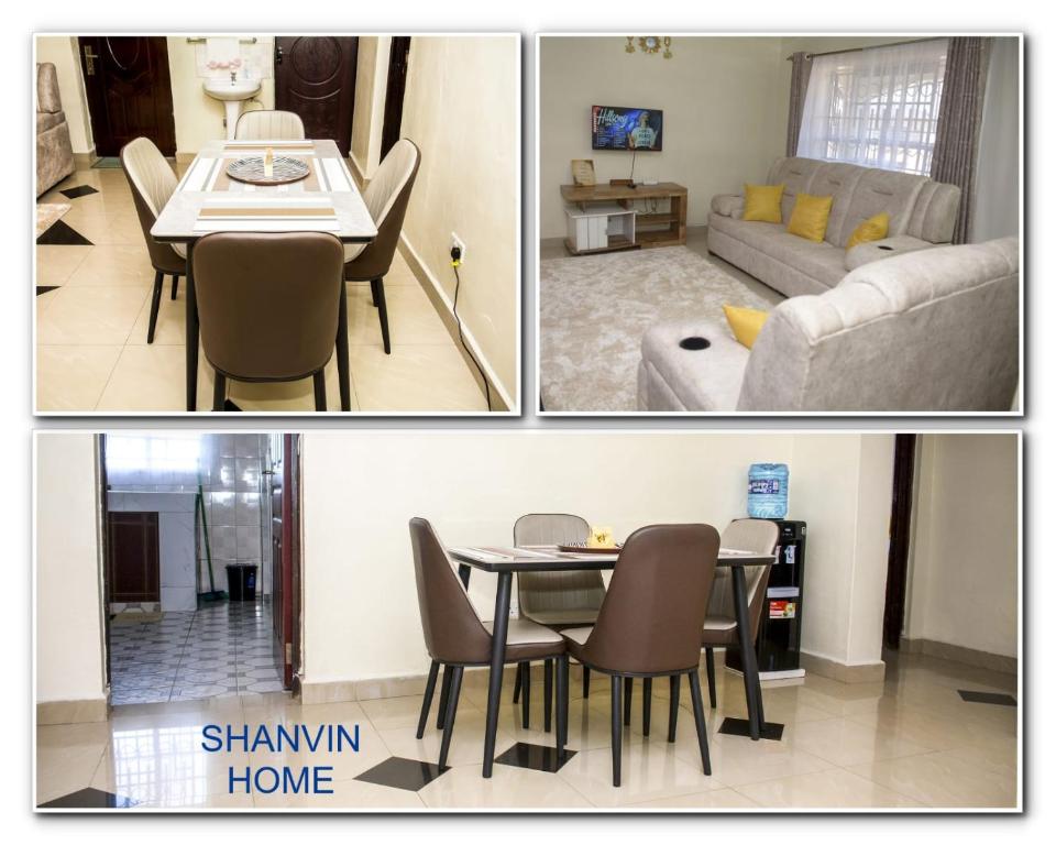 four pictures of a living room and a dining room at Exquisite 2BR Ensuite Apartment close to Rupa Mall, Mediheal Hospital, and St Lukes Hospital in Eldoret