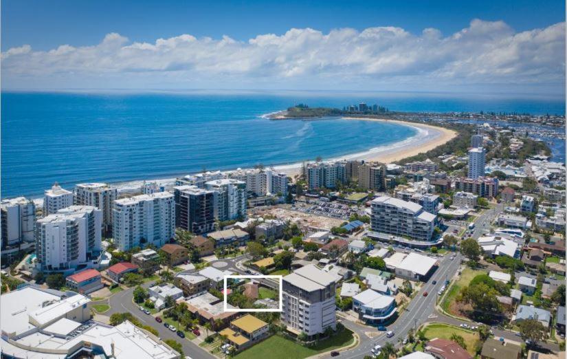 an aerial view of a city and the beach at NAROO7- PRIME, CENTRE OF MOOLOOLABA LOCATION in Mooloolaba