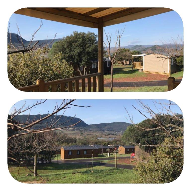 deux photos d'une maison avec vue sur un champ dans l'établissement Salagouuuuuuuuu, à Liausson