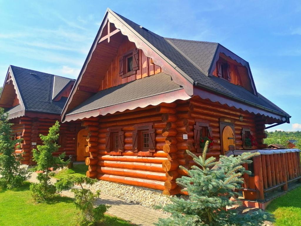 普列維札的住宿－Ubytovanie Koliba Pacho - Zrub Anicka，小木屋,设有黑色屋顶