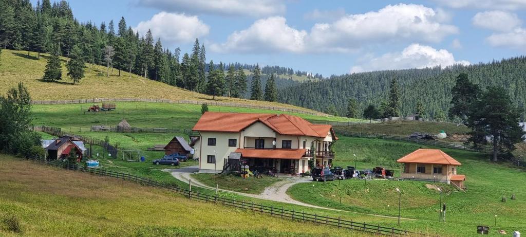 a house in the middle of a grassy hill at Pensiunea Catalina in Moldova Suliţa