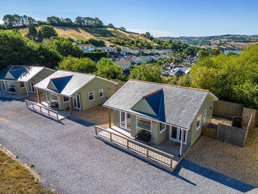 an overhead view of a row of modular homes at Old Walls Vineyard in Bishopsteignton