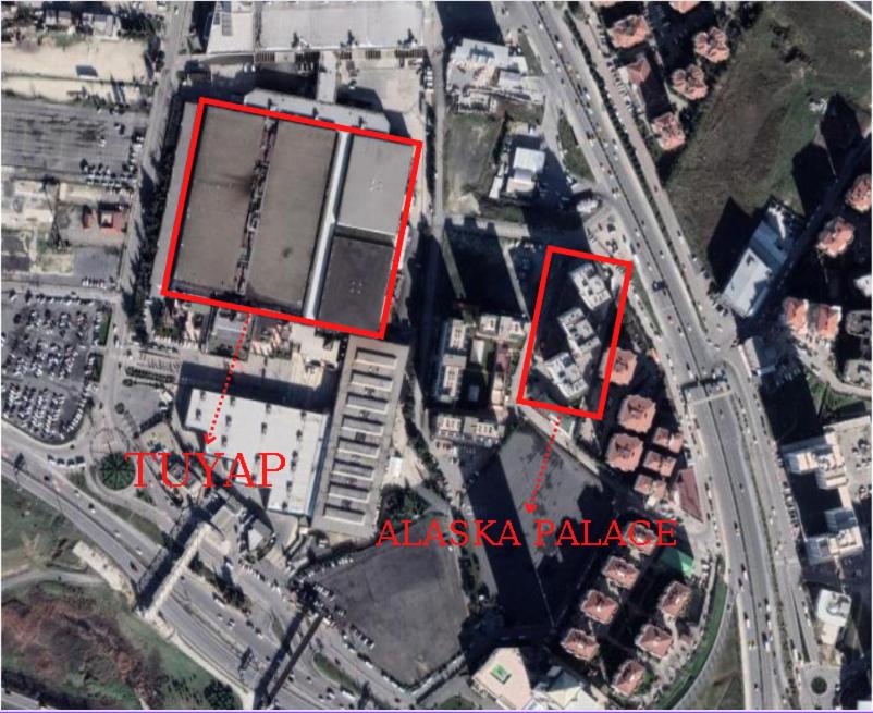 a map of an apartment building with two red arrows at ALASKA - TUYAP PALACE in Kırac