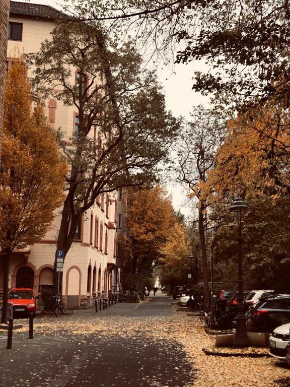 a street with trees and cars parked on a street at Roter Sandstein Zink in Mainz