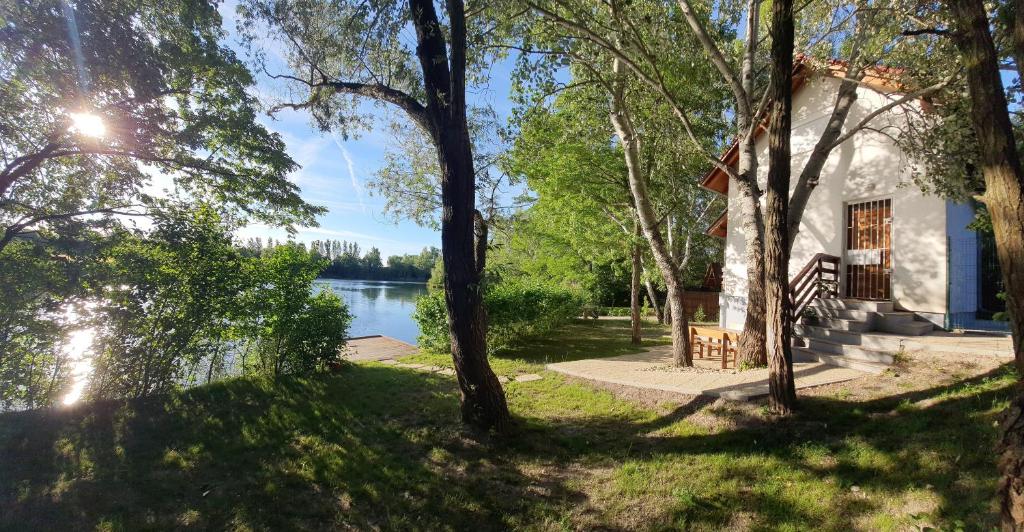 a cottage with a view of the water and trees at Lake house 1321 in Jahodná