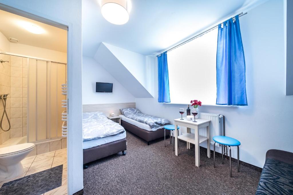 博格泽利卡ALBOPOGORZELICA, DOM GOŚCINNY的一间有床和浴室的小房间