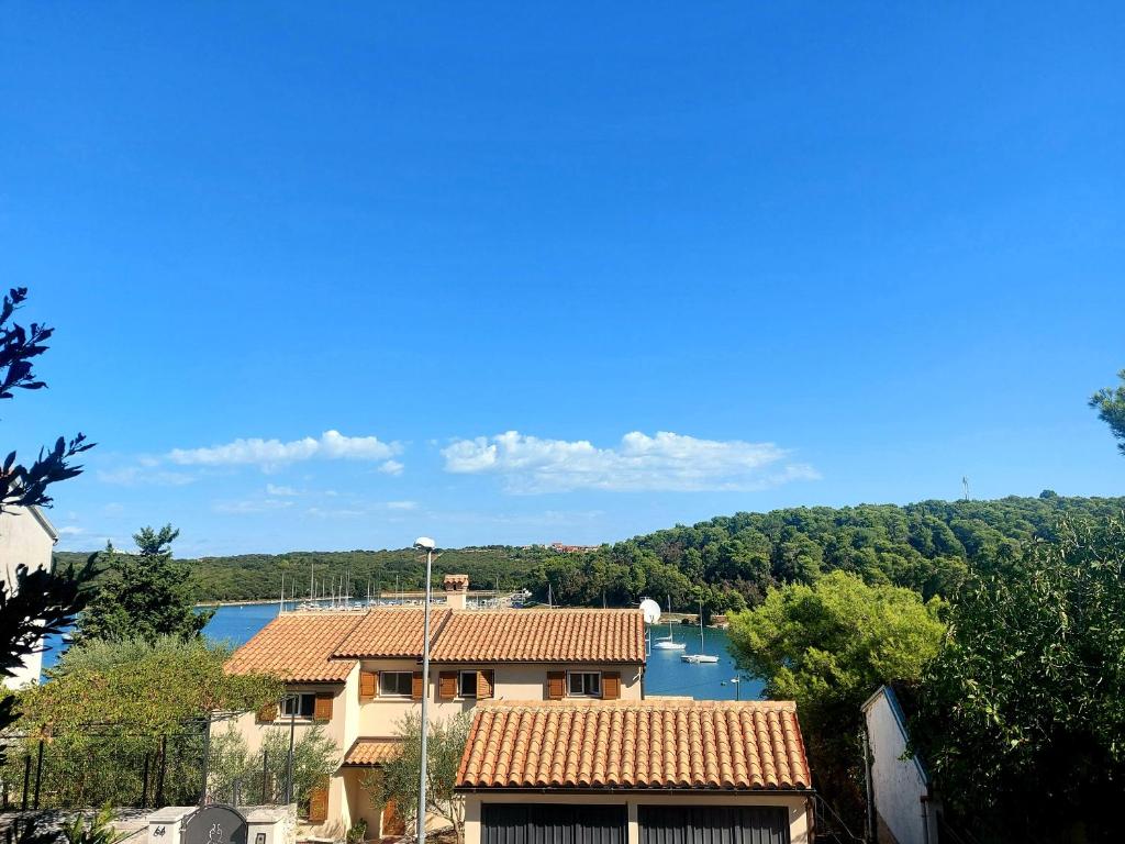a house with a view of a river and trees at Apartment Iva Pula in Banjole
