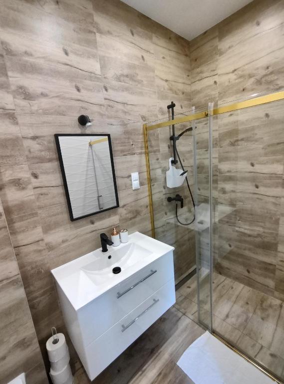 Kúpeľňa v ubytovaní Apt FIONA4 Centrum700m Parking Bezpłatny Monitorowany Salon z Sypialnią Tv Łazienka Kuchnia Rekuperacja