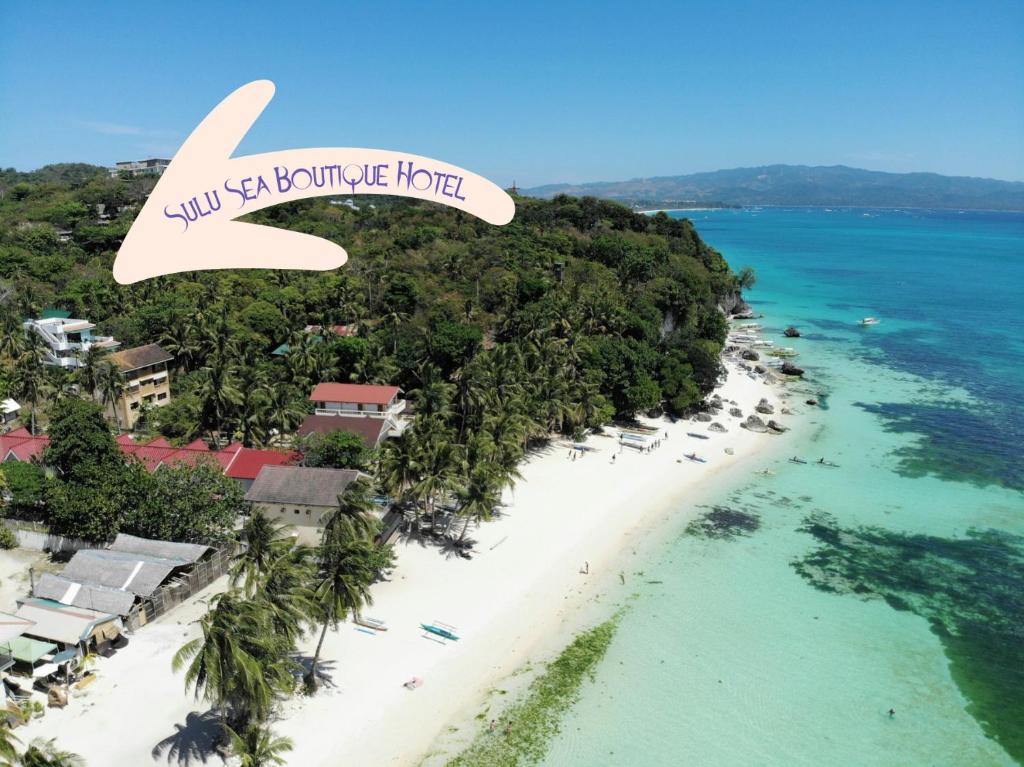 an aerial view of a beach with a resort at Sulu Sea Boutique Hotel in Boracay