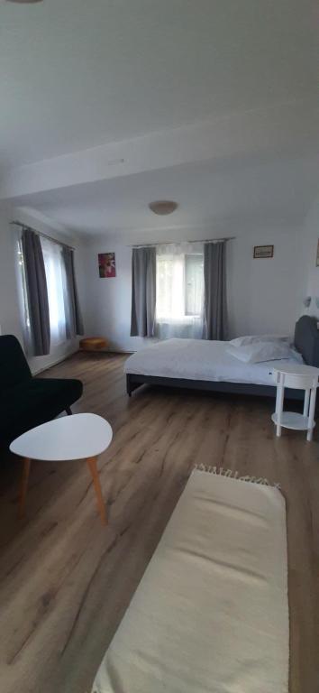 a room with a bed and a couch and a table at Piccola Italia Casa Racovita in Cluj-Napoca