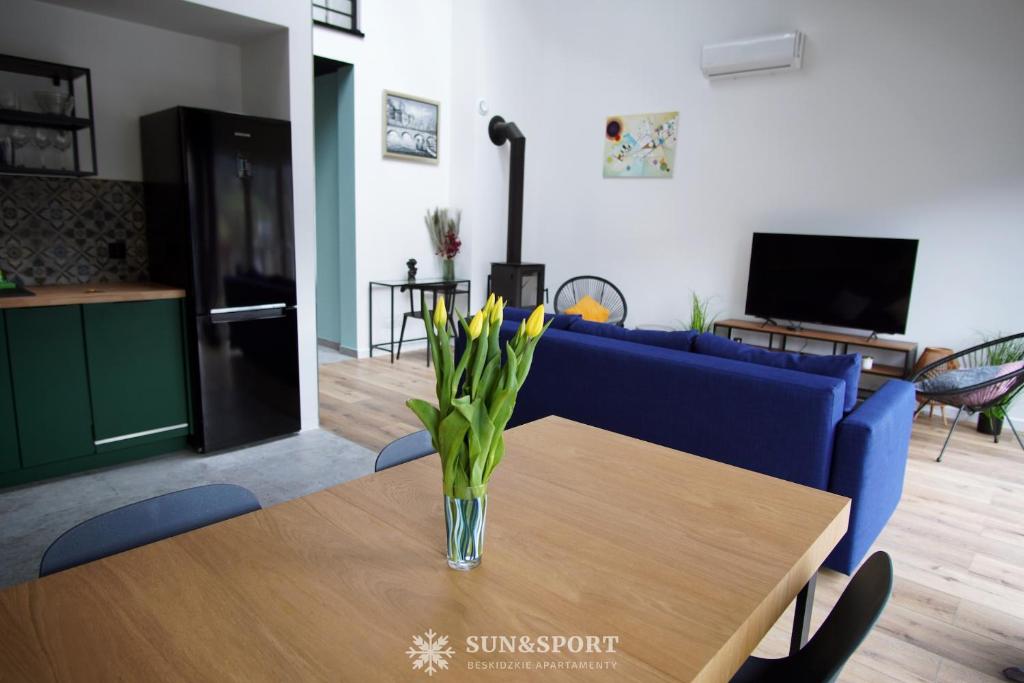 Televízia a/alebo spoločenská miestnosť v ubytovaní Sun&Sport apartament GÓRSKA OSTOJA +prywatna sauna