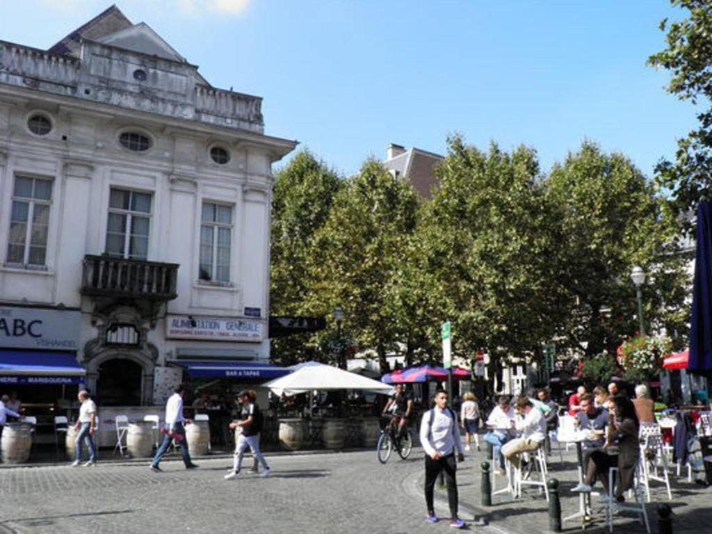 eine Gruppe von Menschen, die auf einer Stadtstraße spazieren in der Unterkunft Spacious duplex in Brussels Historical Center in Brüssel