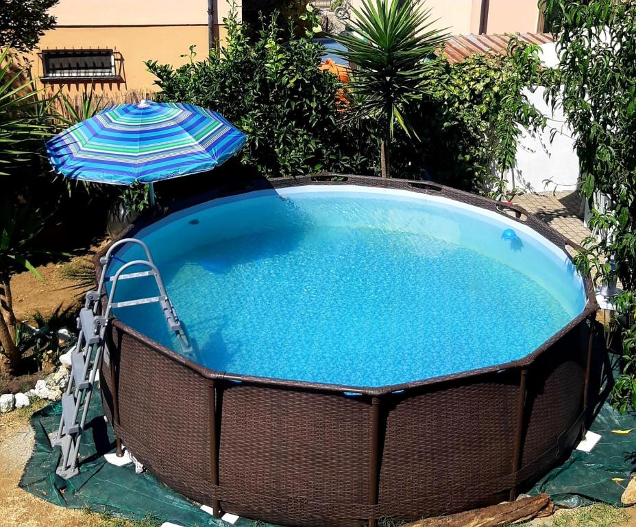 una grande piscina con ombrellone e piscina di L'isola felice a Cecina