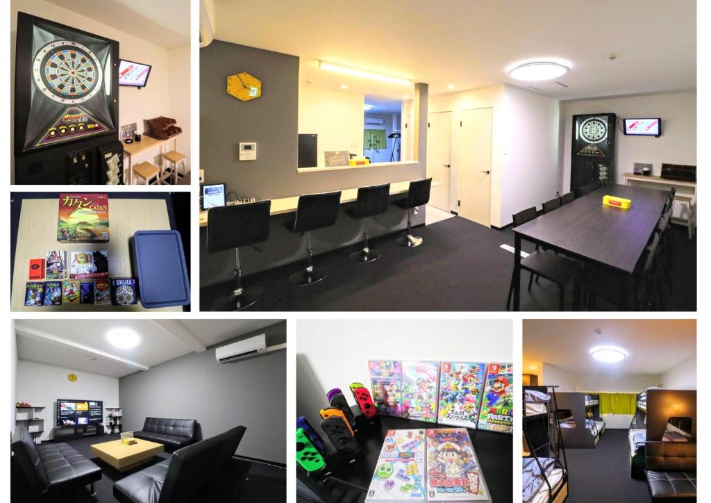 a collage of pictures of a room with a dart board at WADACHI - Vacation STAY 13460 in Osaka