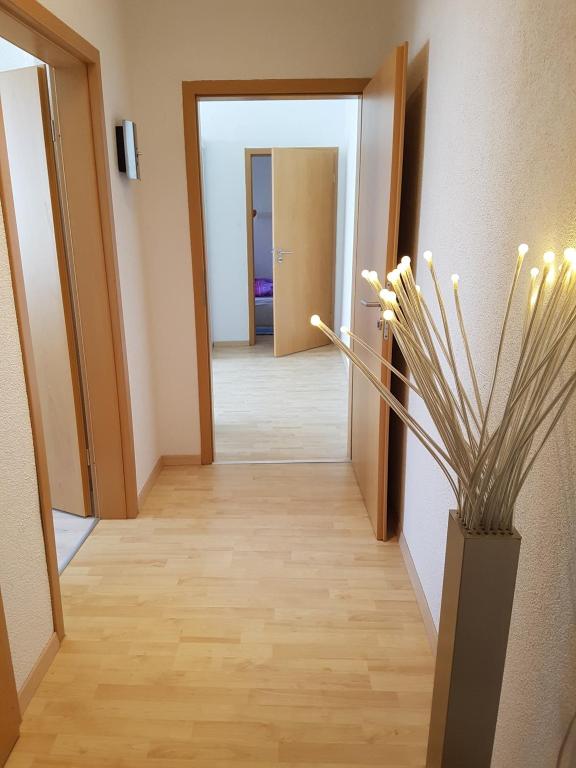 a hallway with a vase with a plant in it at Appartement "Hope" in Greiz