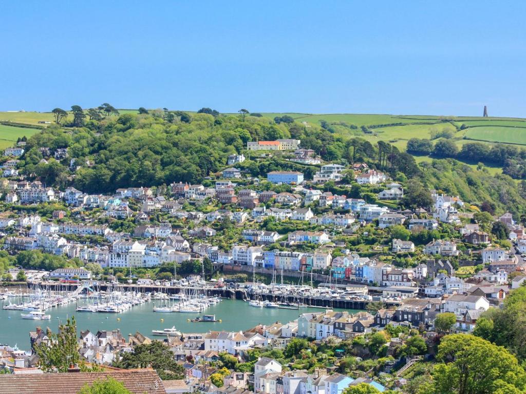 an aerial view of a town with a harbor at Grandview Dartmouth in Dartmouth