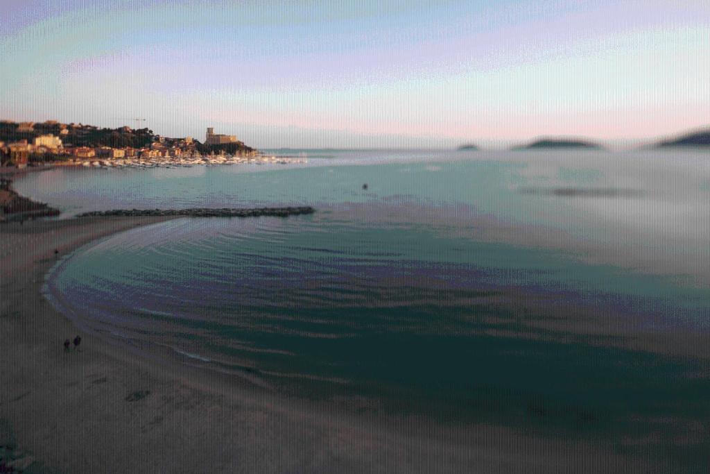 a view of a beach with the ocean at Hotel Florida Lerici in Lerici