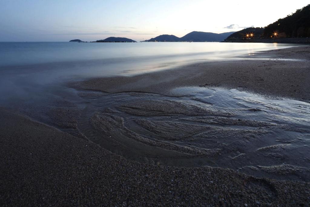 a view of a beach with the tide coming in at Hotel Florida Lerici in Lerici