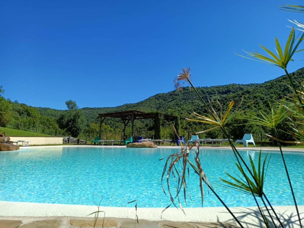 duży basen z górą w tle w obiekcie Agriturismo Piano di Andrea w mieście Ostigliano