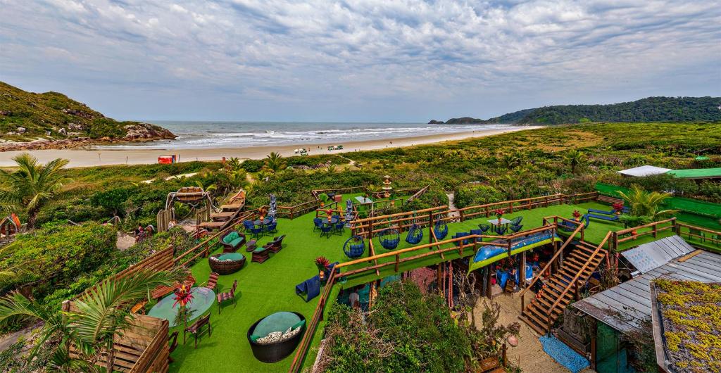 an aerial view of a water park on the beach at Grajagan Surf Resort in Ilha do Mel