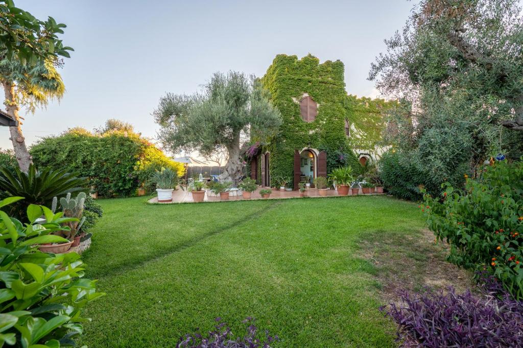 einen Hof mit einem Haus mit Pflanzen und Bäumen in der Unterkunft Tenuta del Normanno in Carovigno