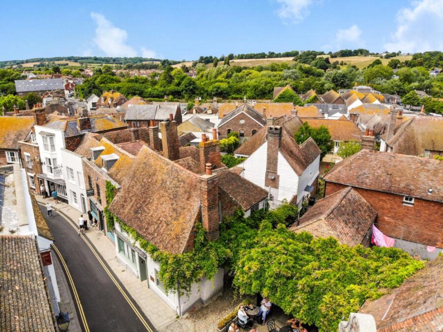 an aerial view of a village with roofs at The Tea House in Rye