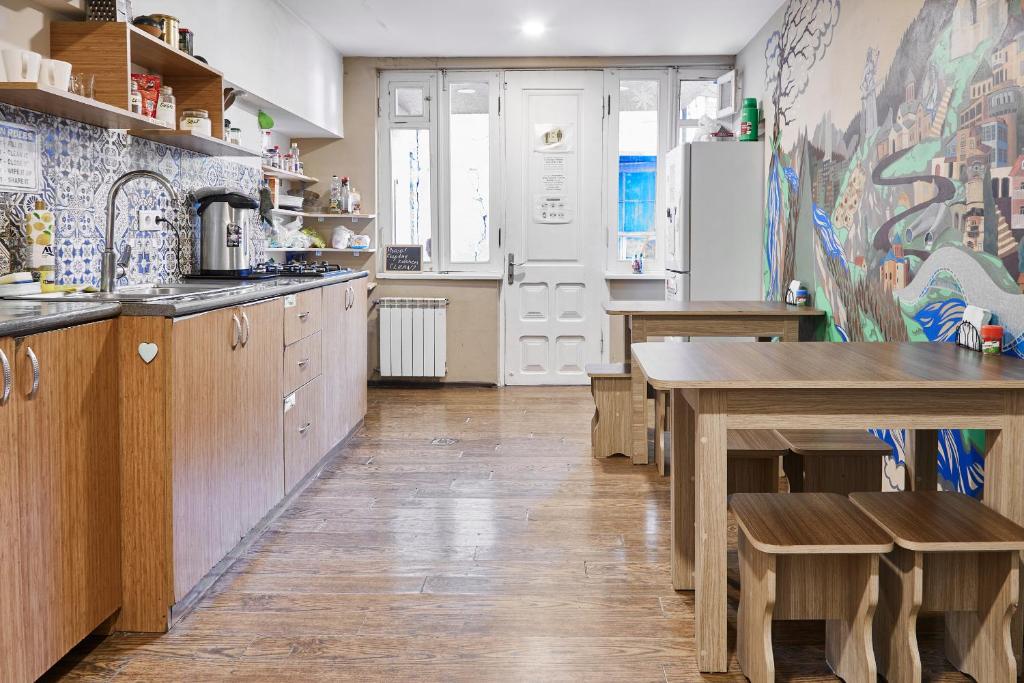 Kuchyň nebo kuchyňský kout v ubytování Moosica Hostel