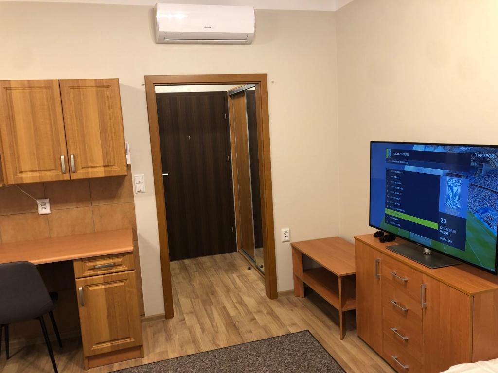 Televízia a/alebo spoločenská miestnosť v ubytovaní Apartamenty JN Poznań Rzeczna 4
