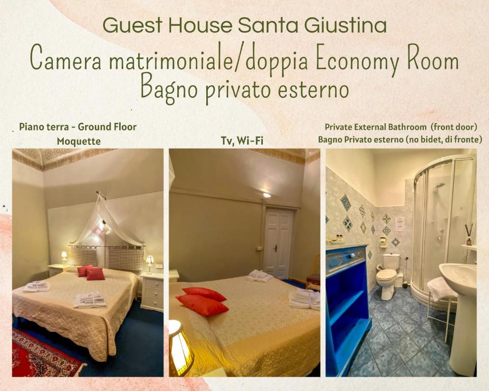 ルッカにあるGuest House Santa Giustina Lucca Centro Storicoのホテル部屋三枚のコラージュ