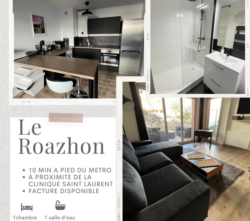 a collage of photos of a kitchen and a living room at Le Roazhon, Rennes métropole in Rennes