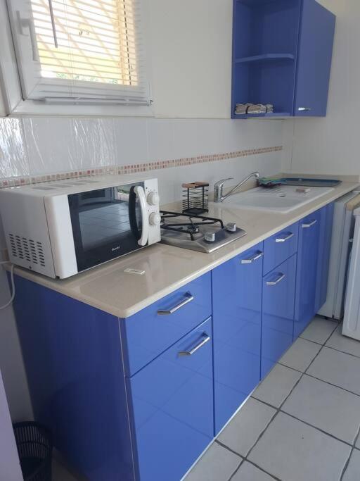 Kuchyň nebo kuchyňský kout v ubytování grand studio en bas de villa avec vue sur mer au Carbet