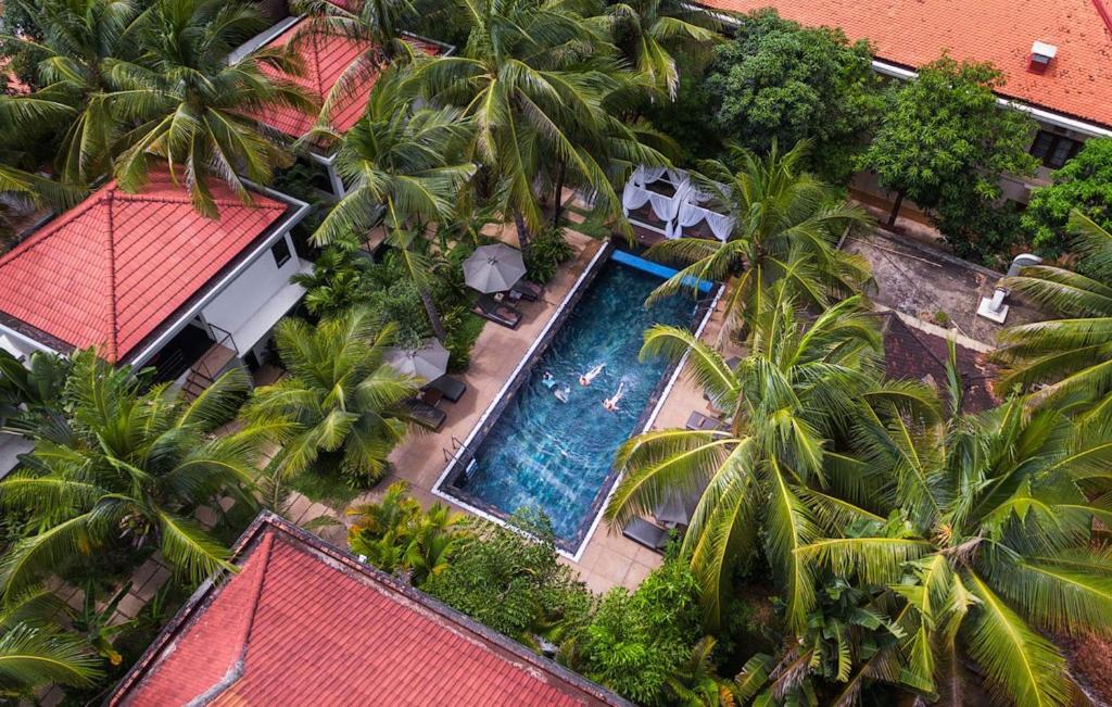 an overhead view of a swimming pool with palm trees at Apsara Greenland Boutique Villa & Resort in Siem Reap