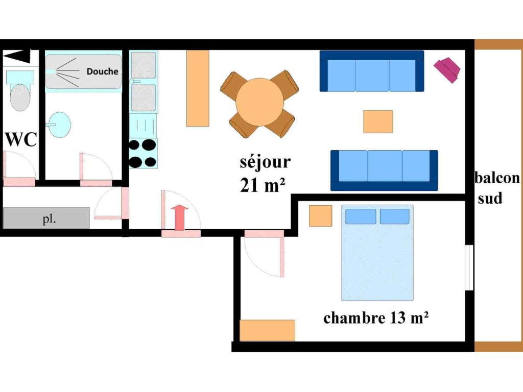 A planta de Appartement Lanslebourg-Mont-Cenis, 2 pi&egrave;ces, 5 personnes - FR-1-508-154