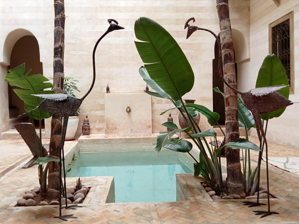 uma piscina com árvores e plantas numa casa em Dar al Sultan em Marrakech