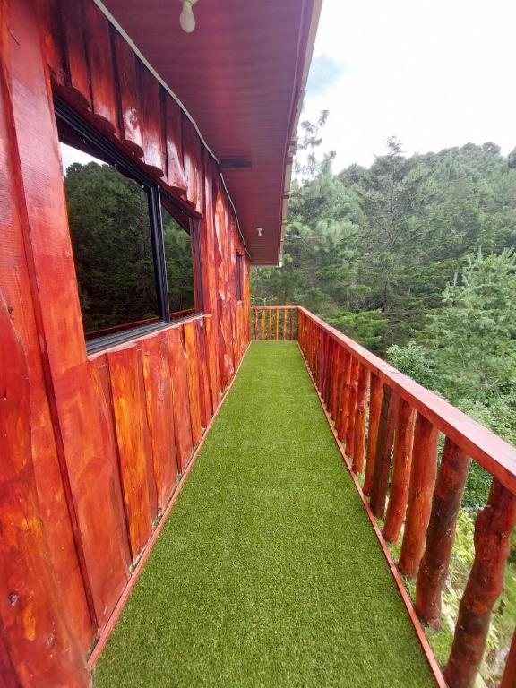 a balcony with green grass on the side of a building at Alla Arriba in Las Cruces