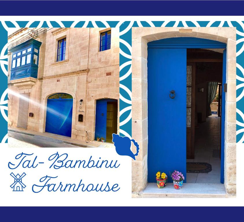a picture of a building with a blue door at 250 yo Tal-Bambinu Guesthouse in Xagħra