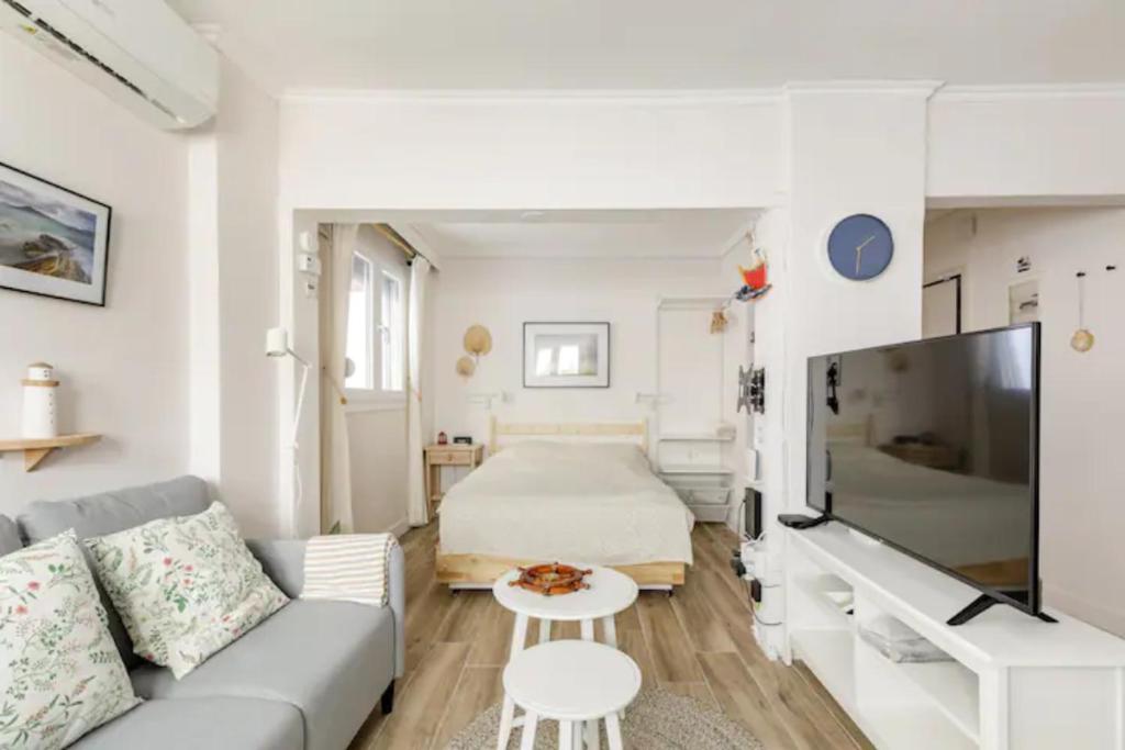 Televízia a/alebo spoločenská miestnosť v ubytovaní Lovely small (parterre) apartment in Thessaloniki