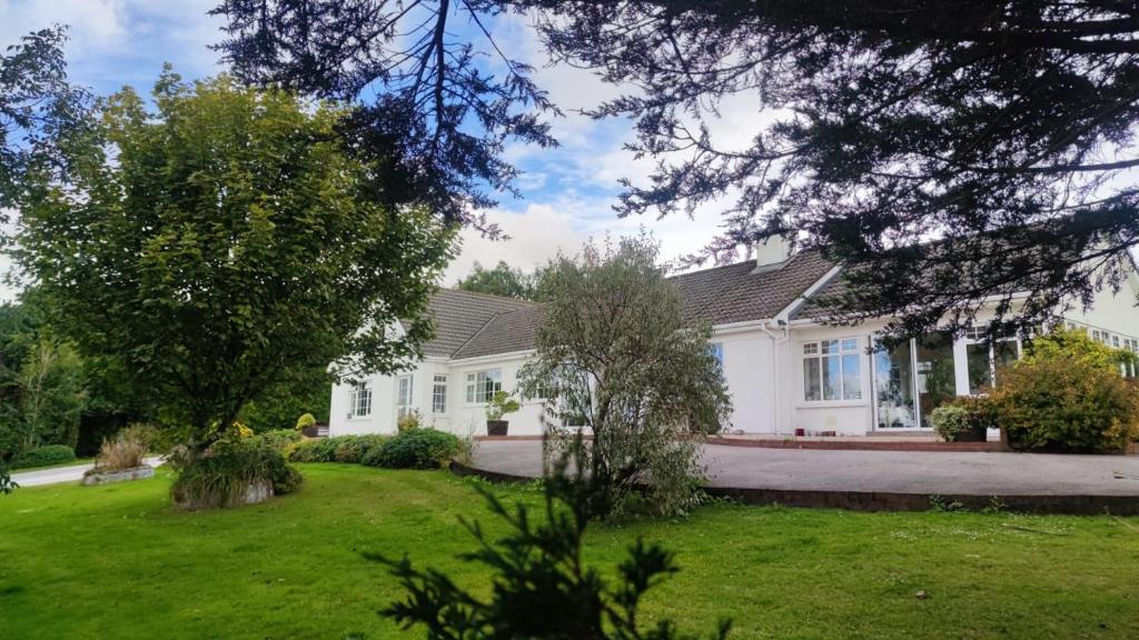 a large white house with a grass yard at Happy Hill in Youghal