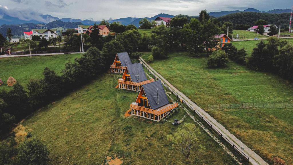 una vista aérea de un grupo de casas en un campo en CABANA 365 en Brasov