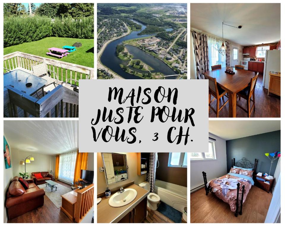 un collage de fotos de una casa con las palabras misión usa cuatro vistas en Maison St-Raymond Duplex, en Matane