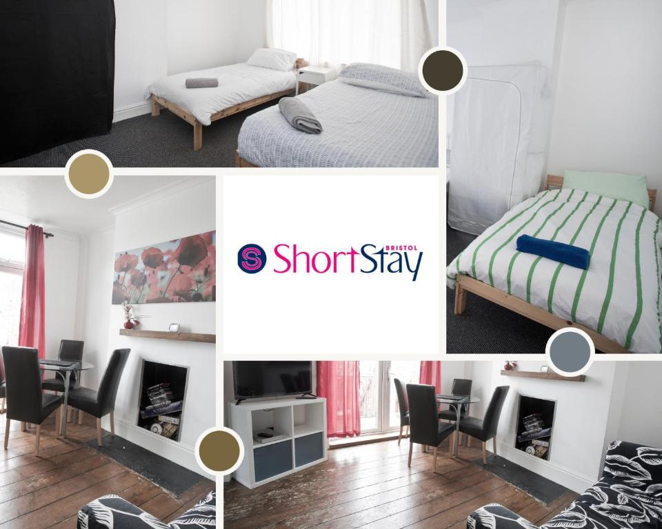 a collage of photos of a bedroom and a bed at 4 Elmhurst Avenue in Bristol