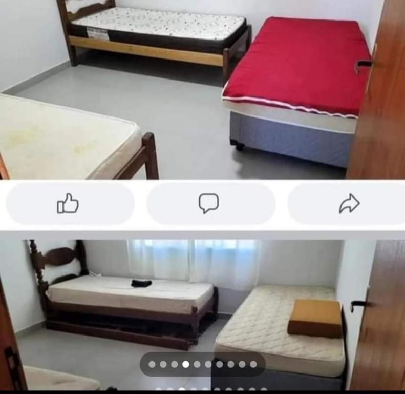 two pictures of two beds in a room at RANCHO PARAISO Do ZIRINHO in Guapé