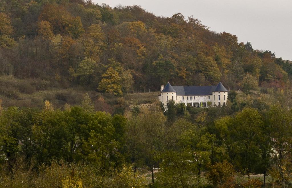 una gran casa blanca al lado de una colina en B&B Le Vert Galant, en Normanville