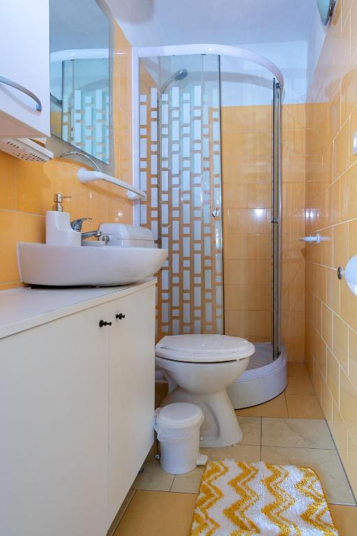 a bathroom with a toilet and a sink and a shower at Apartments with a parking space Bibinje, Zadar - 18275 in Bibinje