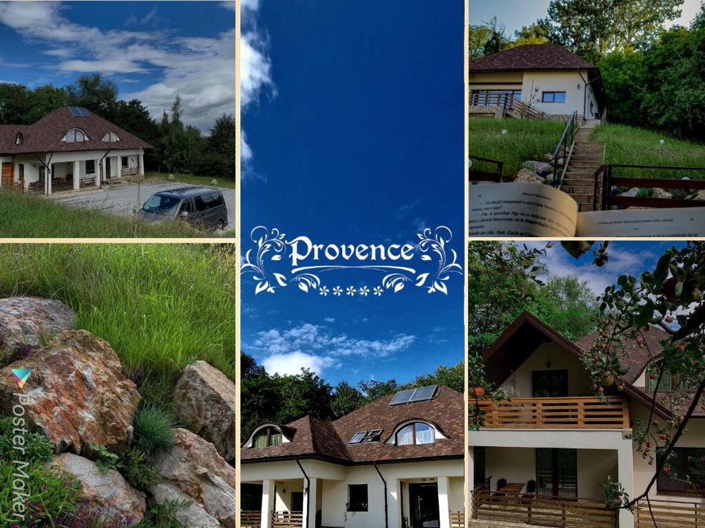 a collage of four pictures of a house at Provence Suceava in Suceava